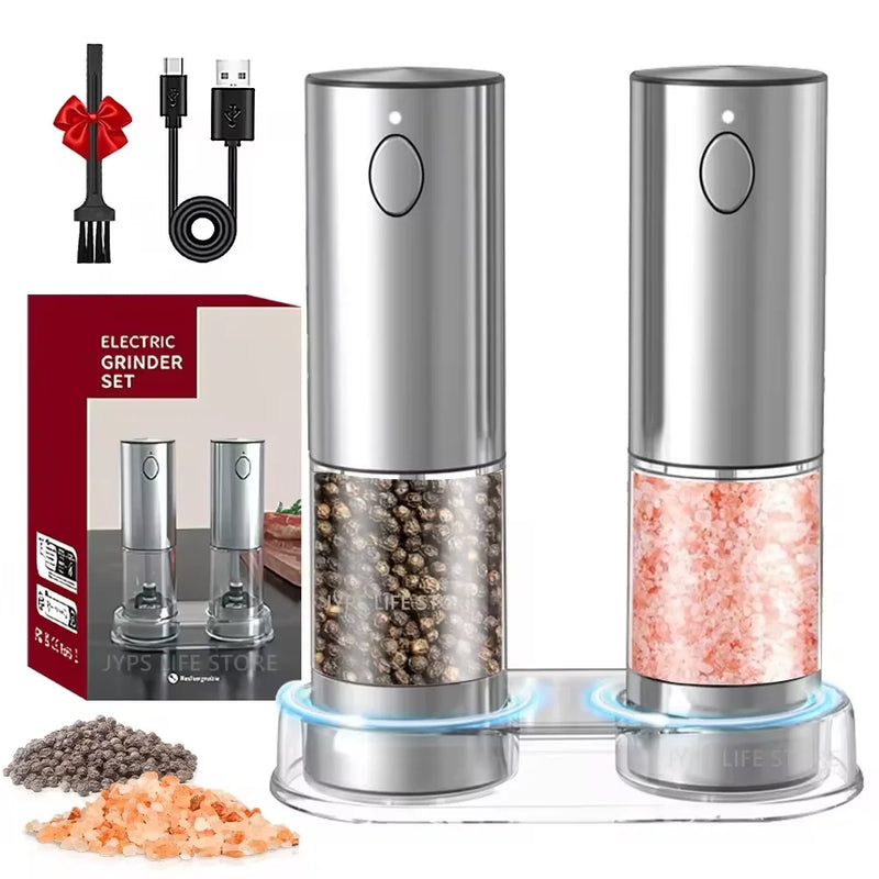 Moedor de pimenta elétrico de aço inoxidável, moedor de sal e pimenta, recarregável por usb