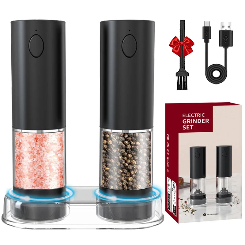 Moedor de pimenta elétrico de aço inoxidável, moedor de sal e pimenta, recarregável por usb