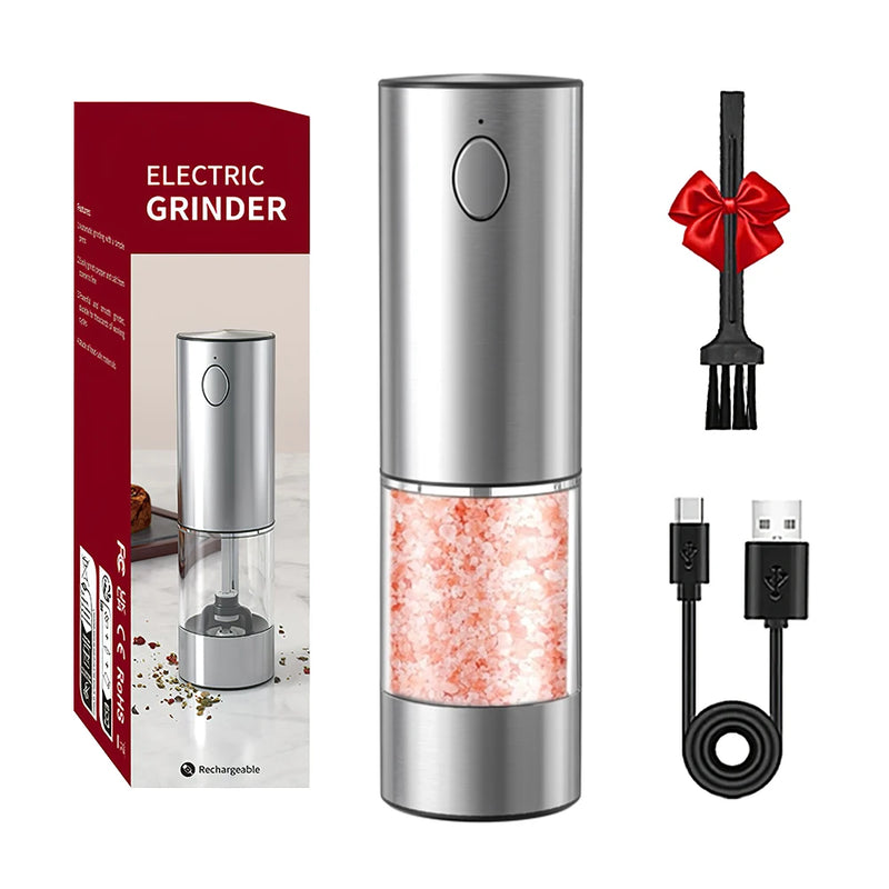 Moedor de pimenta elétrico de aço inoxidável, moedor de sal e pimenta, recarregável por usb