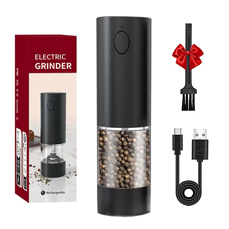 Moedor de pimenta elétrico de aço inoxidável, moedor de sal e pimenta, recarregável por usb