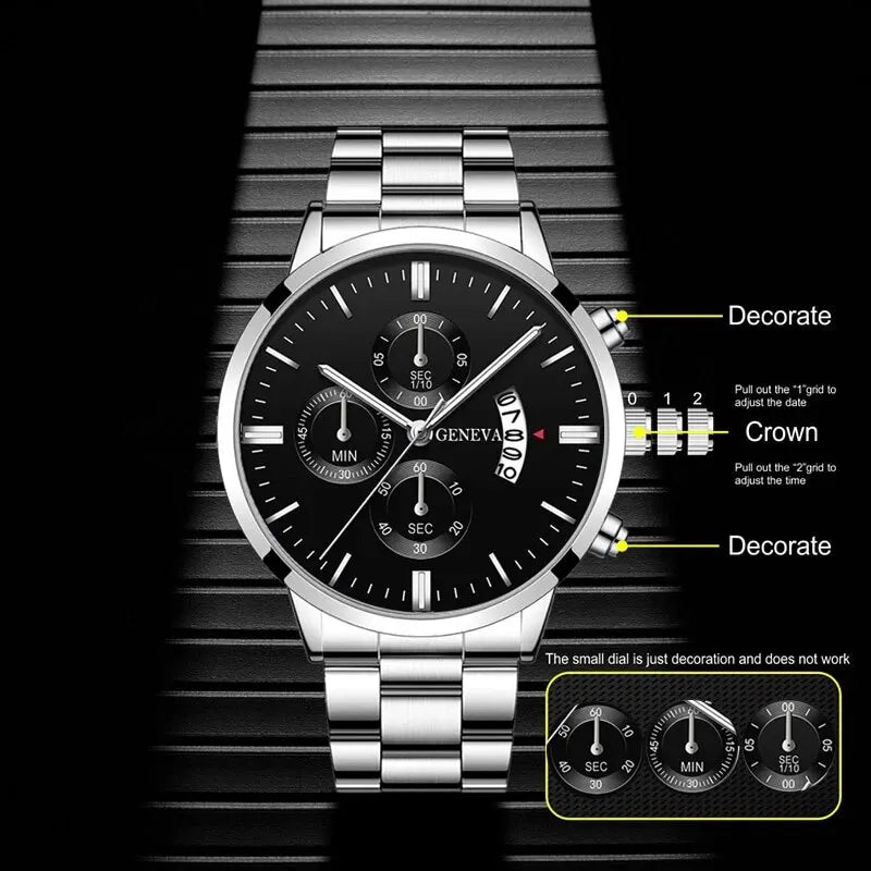 Relógio masculina de luxo calendário quartzo