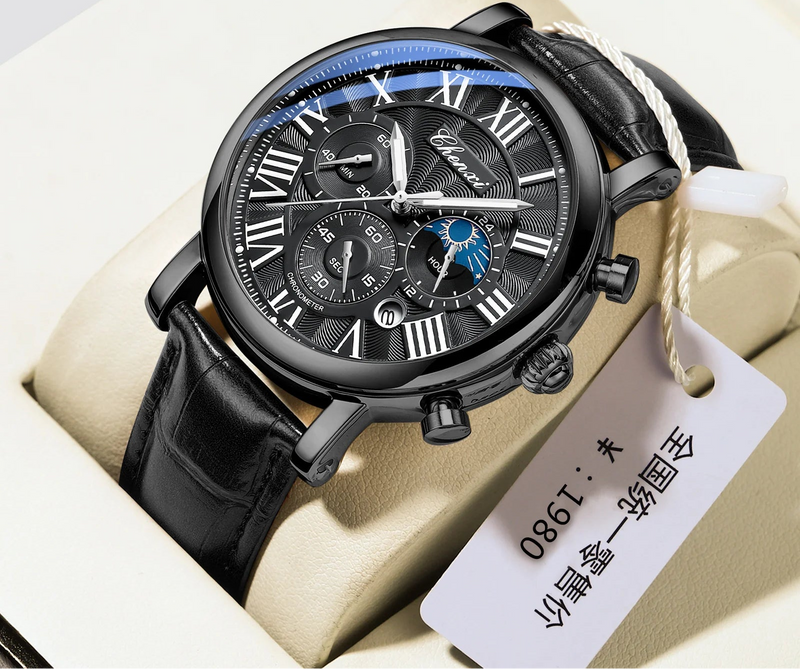Relógio de pulso masculino de couro de quartzo - Chenxi