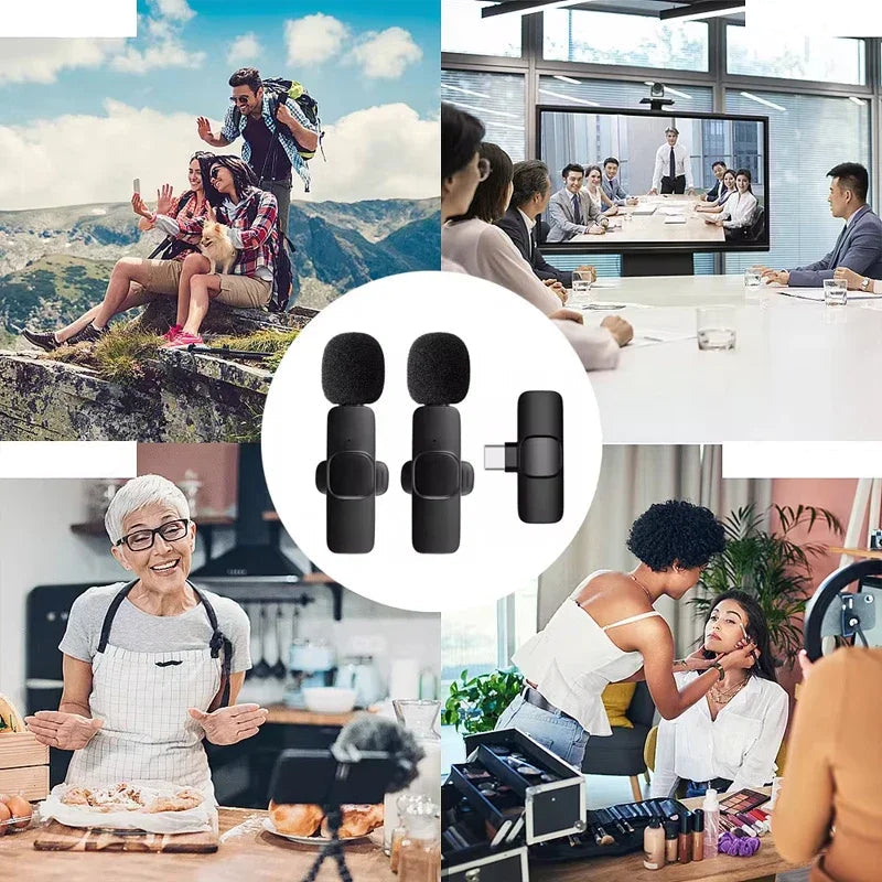 Microfone sem fio Lavalier para iPhone e Android, Redução de Ruído Mic