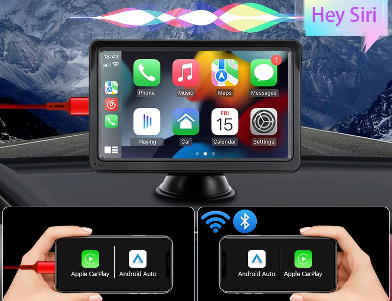 Reprodutor de vídeo multimídia sem fio  7 polegadas rádio do carro carplay e  android auto portátil