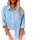 Camisas de manga longa de linho de algodão para mulheres