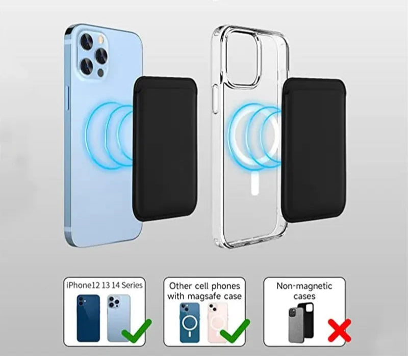 Capa carteira de couro para iphone, cartão com ímã magsafe