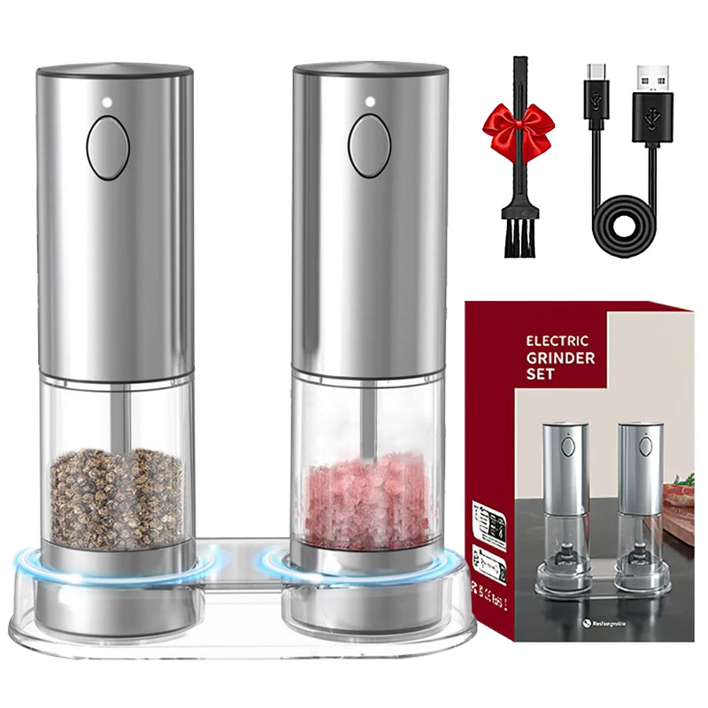 Moedor de pimenta elétrico de aço inoxidável, moedor de sal e pimenta, recarregável por usb